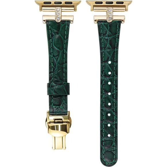 NEW Luxury Leather Green/Gold Apple Watch Band